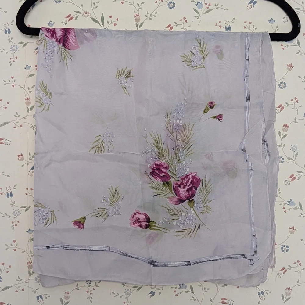 Vintage Silk Floral Sheer Scarf 30